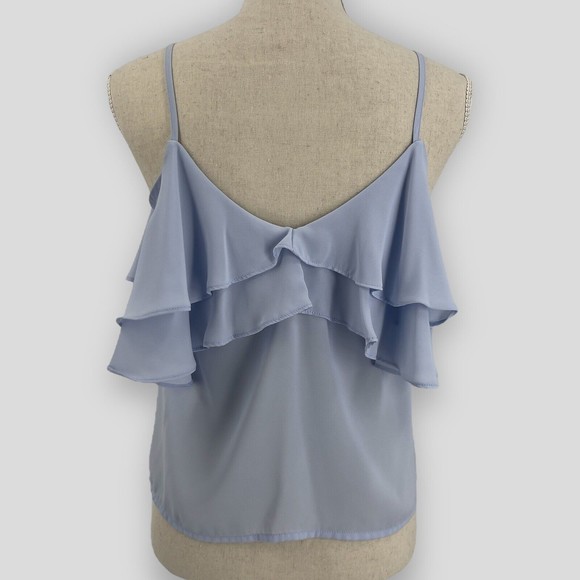 Forever 21 Ruffle Flounce Cami Womens Cold Shoulder Sheer Blouse Blue Size Small - Picture 4 of 9